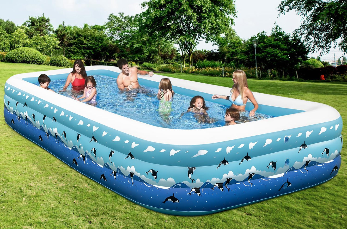 Extra Large Inflatable Pool with Pump for Adults, 130” x 72” x22” Full Size Family Blow Up Pool, Swimming Pools Above Ground for Backyard Home Garden Lawn Indoor Outdoor