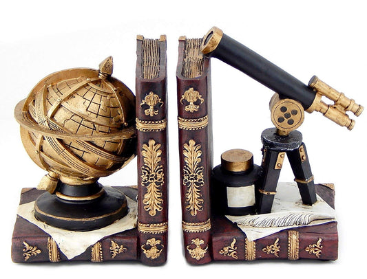 Bellaa 26355 Decorative Bookends Astronomy Vintage Retro Tellurion Galileo Sky Telescope Celestial Globe Armillary Sphere Antique Space Time Book Ends Home Decor 6 inch