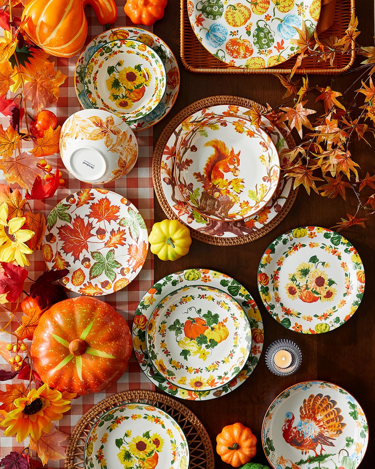 Metahom Fall Bowls Set of 6, Thanksgiving Ceramic Bowls for Cereal, 6.3" Pumpkins Soup Bowls, Autumn Harvest, Dishwasher and Microwave Safe