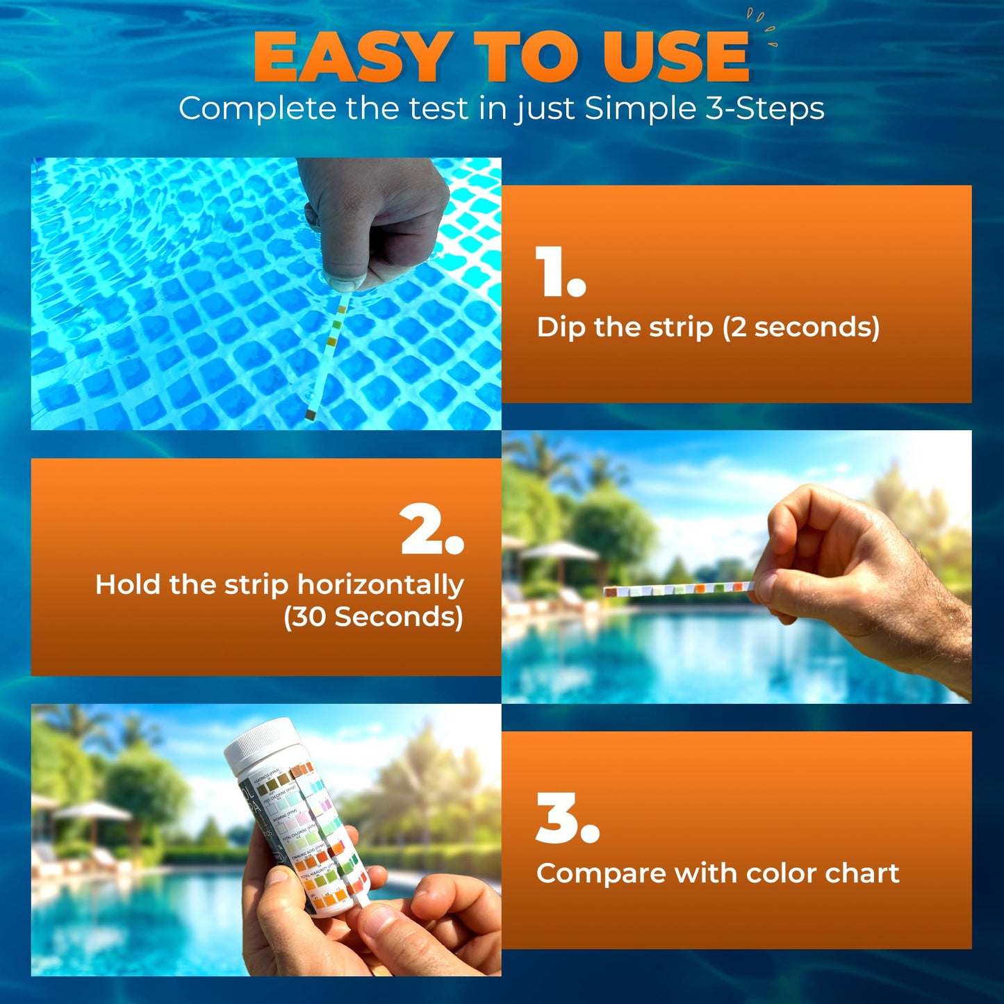 7-in-1 Pool Test Strips - 150 Pool Water Chemical Test Strips - Super Easy to Use - Results in Seconds - Great for Pools, Spas & More! Test pH, Chlorine, Alkalinity, Bromine, Hardness, Cyanuric Acid