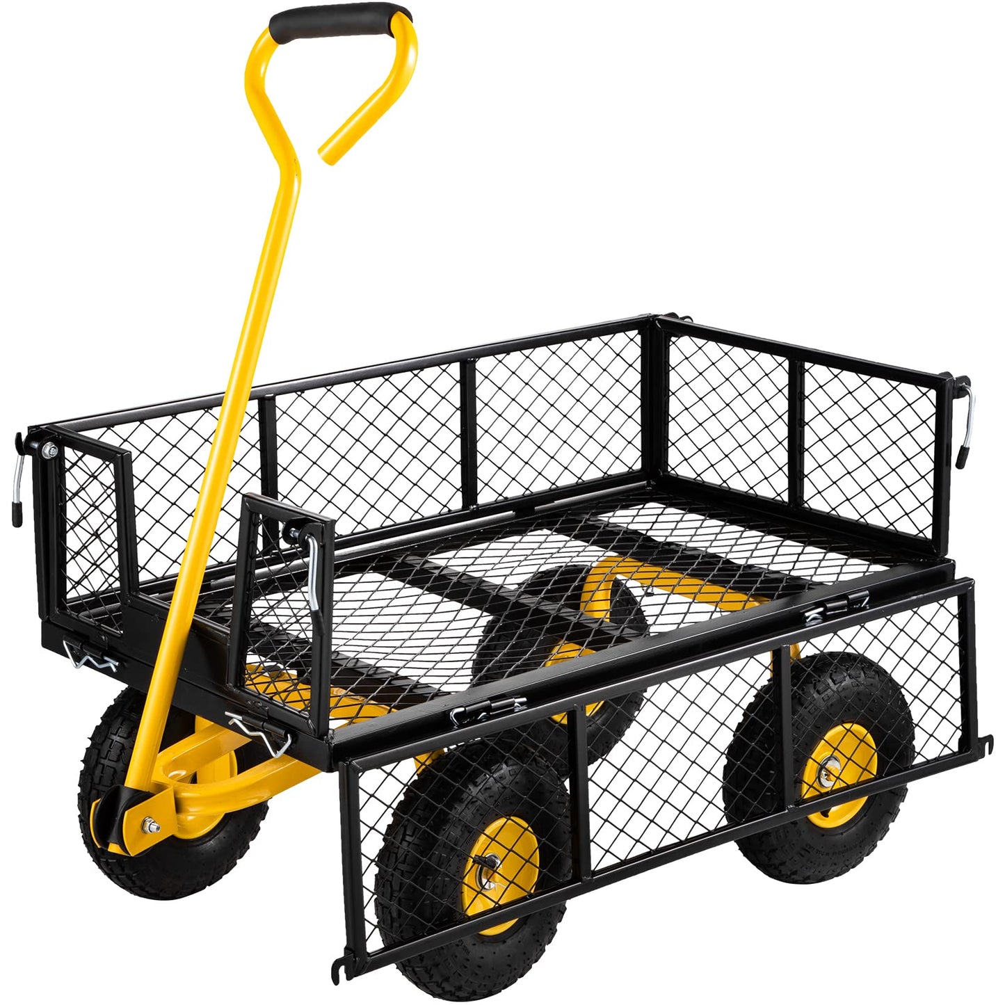 VEVOR Steel Garden Cart, Heavy Duty 500 lbs Capacity, with Removable Mesh Sides to Convert into Flatbed, Utility Metal Wagon with 180° Rotating Handle and 10 in Tires, Perfect for Garden, Farm, Yard