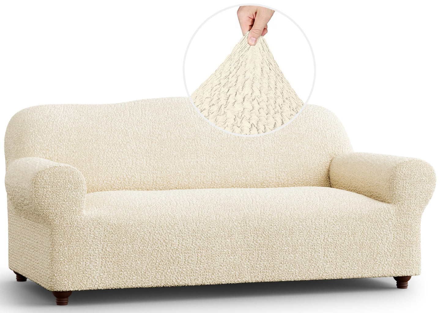 Mamma Mia Covers Sofa Slipcover - Stretch Couch Cover - Stylish Cushion Sofa Cover - Soft Polyester Fabric Slip Cover - 1-Piece Form Fit Washable Protector for Pet - Mille Righe Collection - Cream