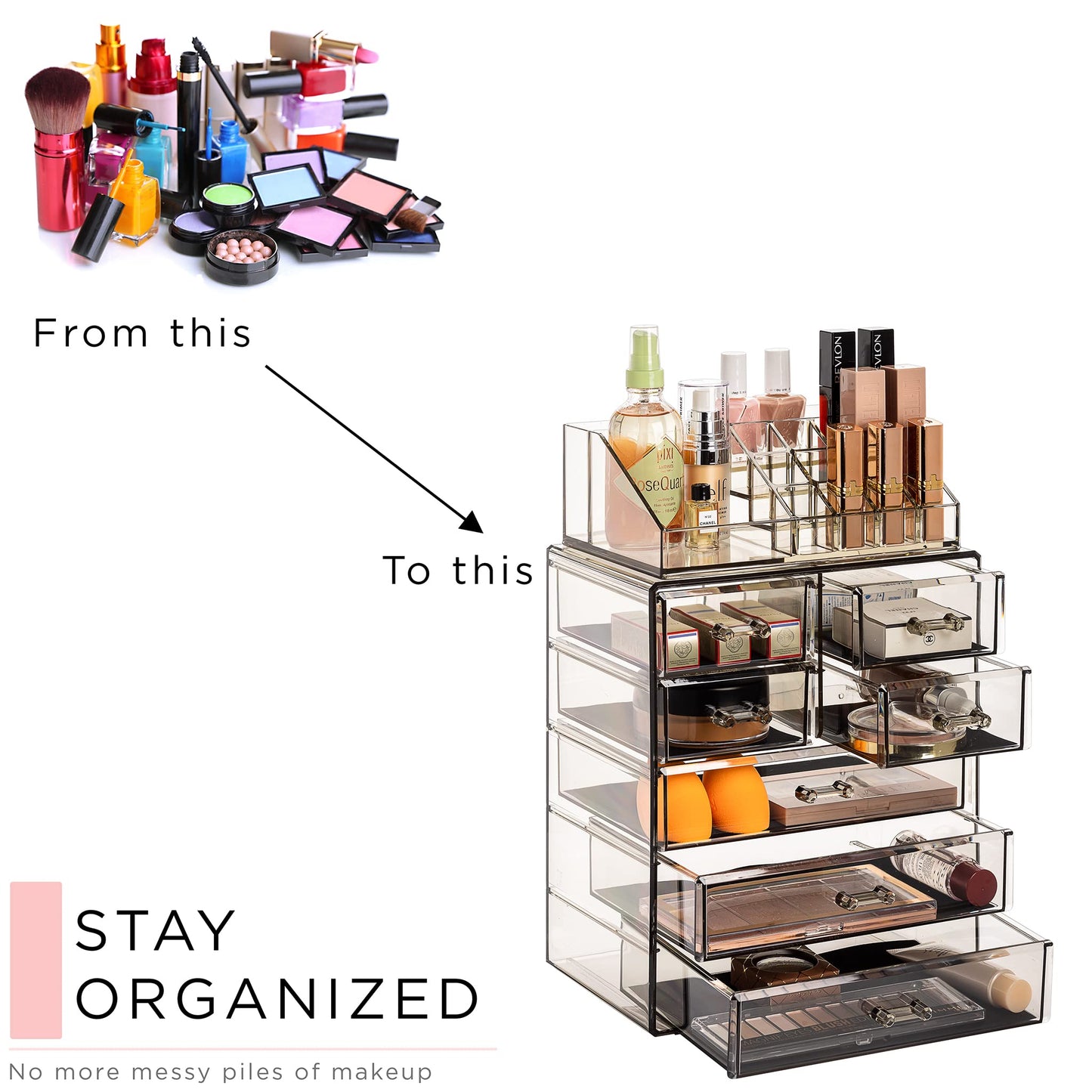 Sorbus Clear Cosmetic Makeup Organizer - Make Up & Jewelry Storage, Case & Display - Spacious Design - Great Holder for Dresser, Bathroom, Vanity & Countertop (Black Jewel, 3 Large, 4 Small Drawers)