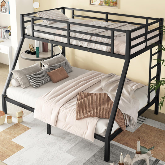 Heavy Duty Bunk Bed for Adults, Twin XL Over Queen Bunk Beds with 2 Build in Ladder and Full Length Guardrail, Twin XL Over Queen Bunk Bed for Adults, Teens, Kids, No Box Spring Needed