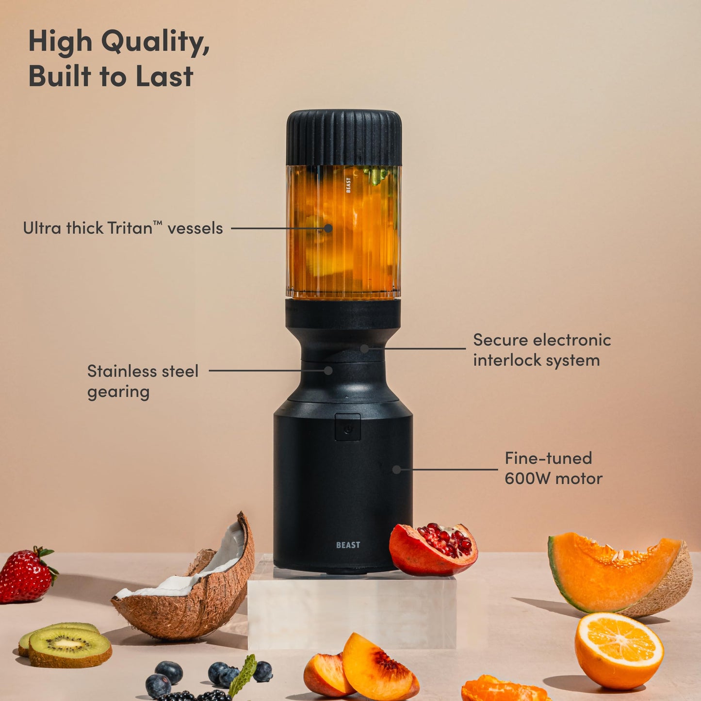 The Beast Mini Blender | Mini Countertop Kitchen Blender | Blend Smoothies and Shakes, Dressings, Sauces, Dips | Straw Cap and Straws Included | 600W (Carbon Black)