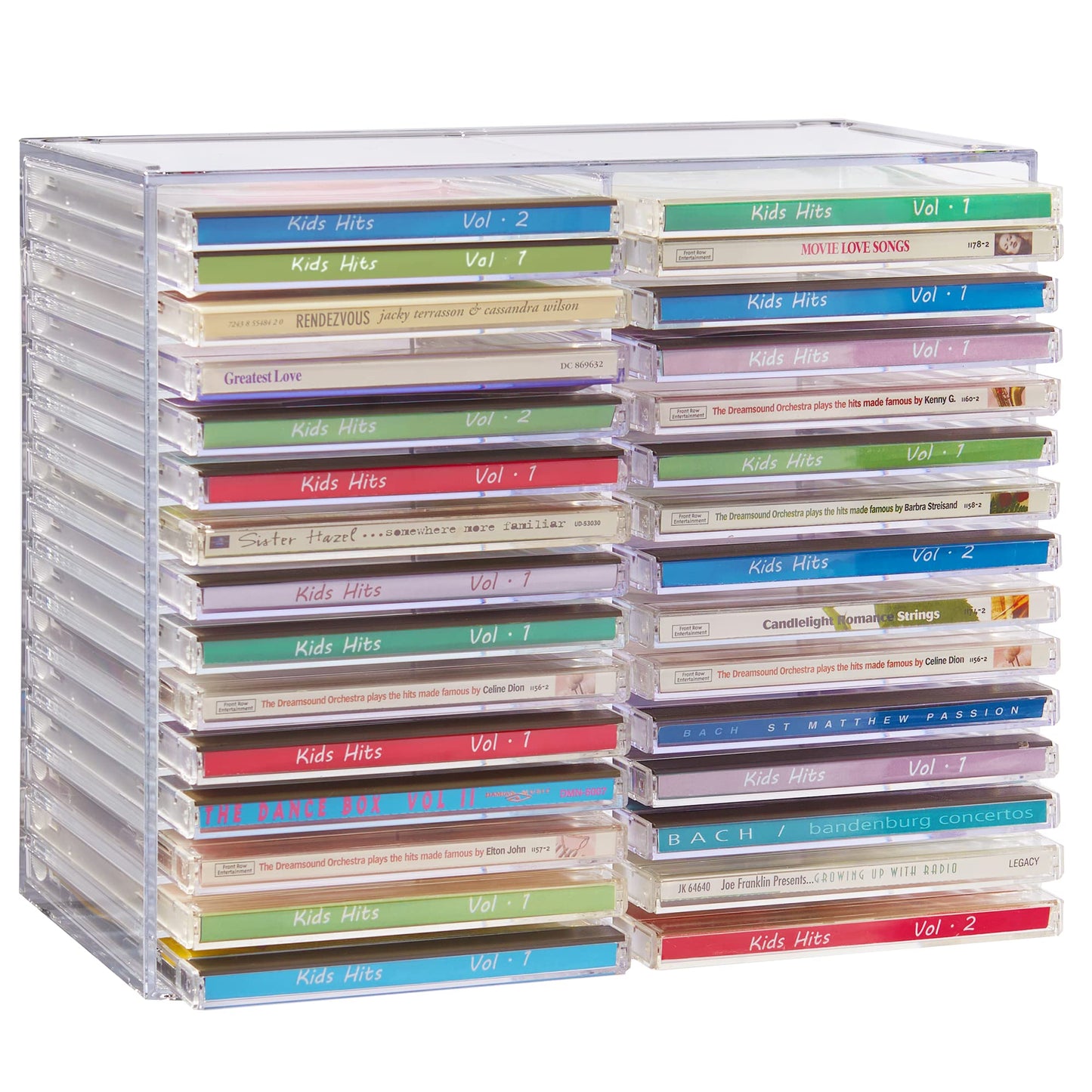 STORi Stackable Clear Plastic CD Organizer with Rubber Feet | Rectangular Jewel Cases Holder Perfect for Theatre Room | Holds up to 30 CD Cases | Made in USA