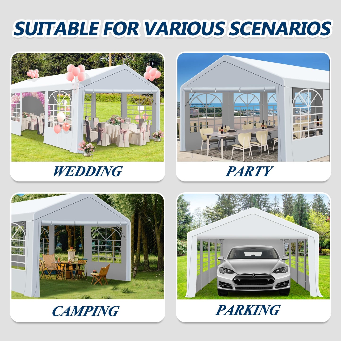 COVERONICS Outdoor Canopy Party Tent, 13'X26' Patio Party Tent with Rollable Sides and 4 Sandbags, Heavy Duty Steel Frame Carport Gazebo Event Tent Perfect for Wedding, Birthday Party, Outdoor Event