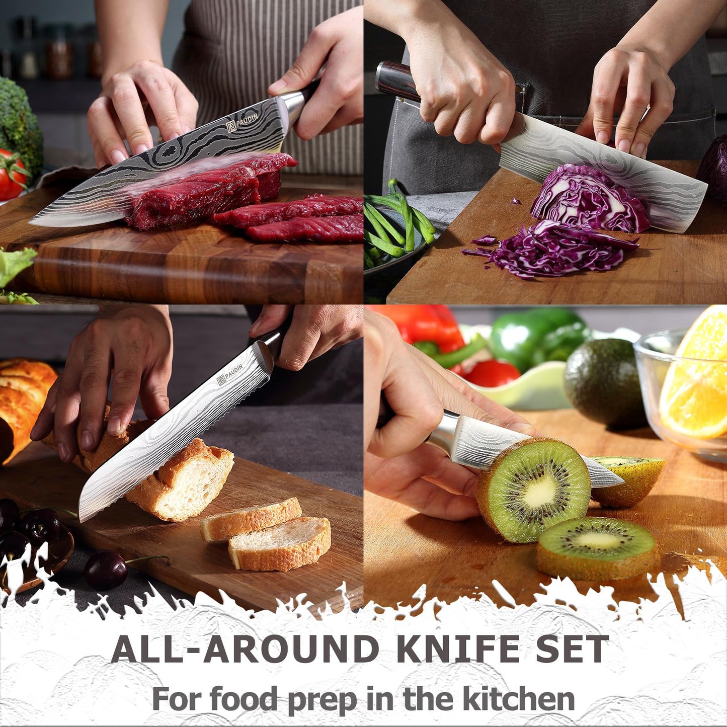 PAUDIN Chef Knife Set, 7 Pieces Kitchen Knife Set, High Carbon Stainless Steel, Ultra Sharp Knife Set, Professional Knives Set for Kitchen with Pakkawood Handle