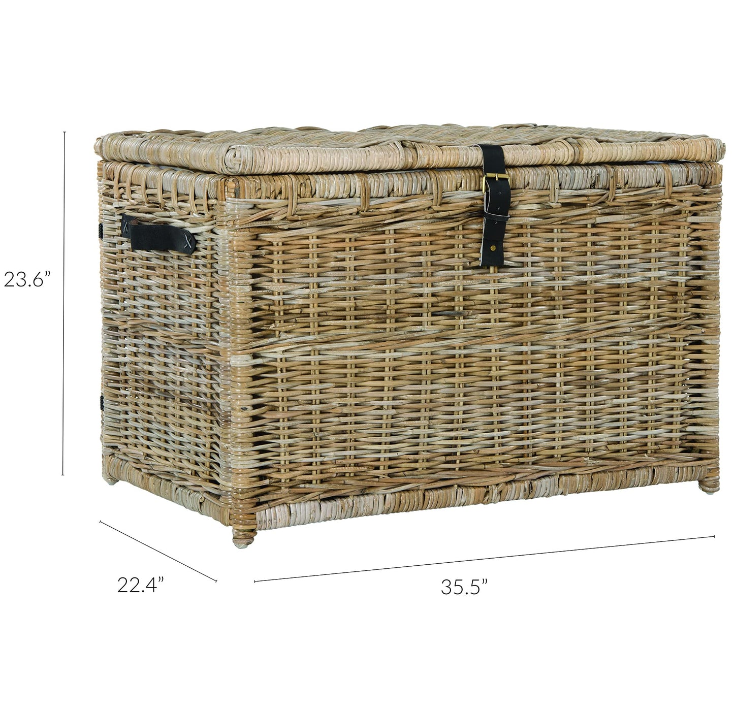 happimess HPM9004B Michael 35" Wicker Storage Trunk, Collapsible for flat storage, Rattan-Kubusoft Gray, Coastal for Office, Dorm Room-LivingRoom, Bedroom, Dining Room, Natural