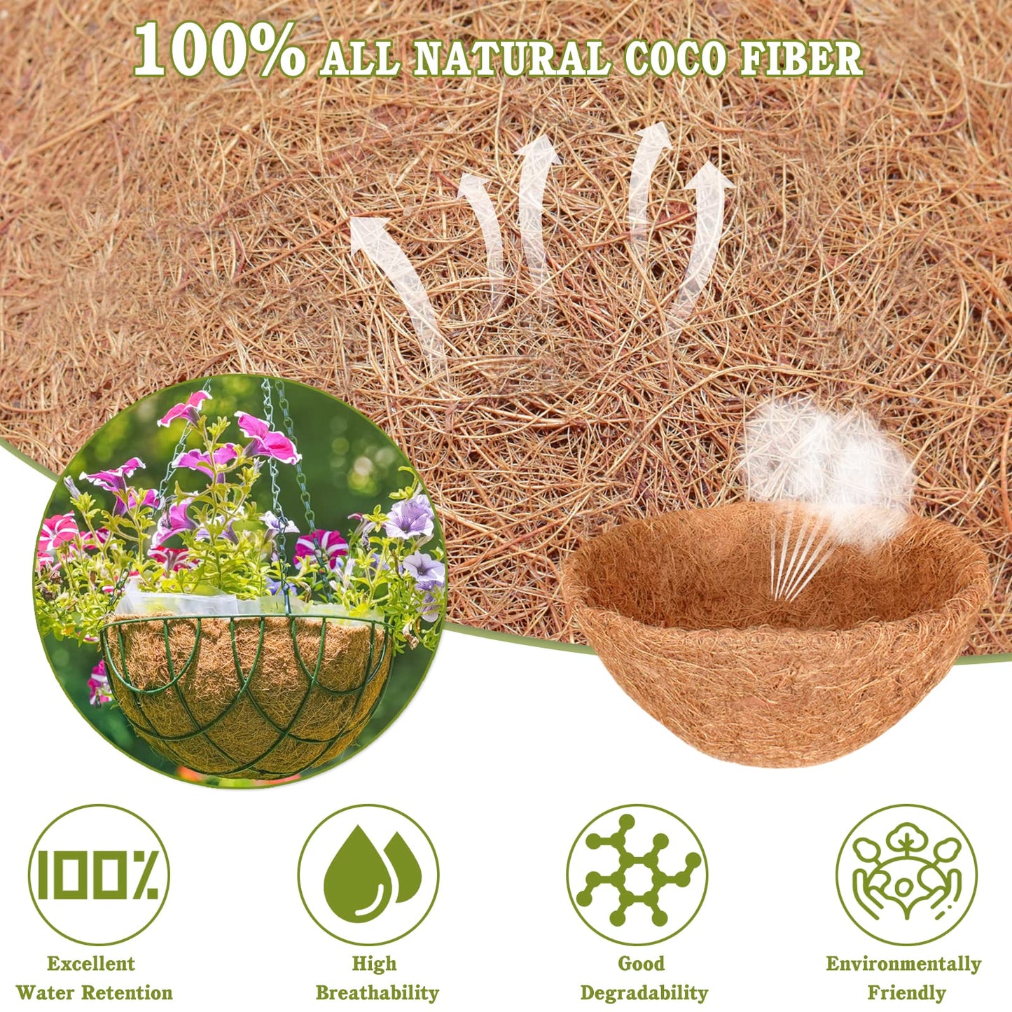 Halatool 6PCS 8 Inch Coconut Liners Coco Coir Hanging Basket Liners 100% Natural Coco Fiber Liners Round Coco Liners for Planters Flowers Vegetables