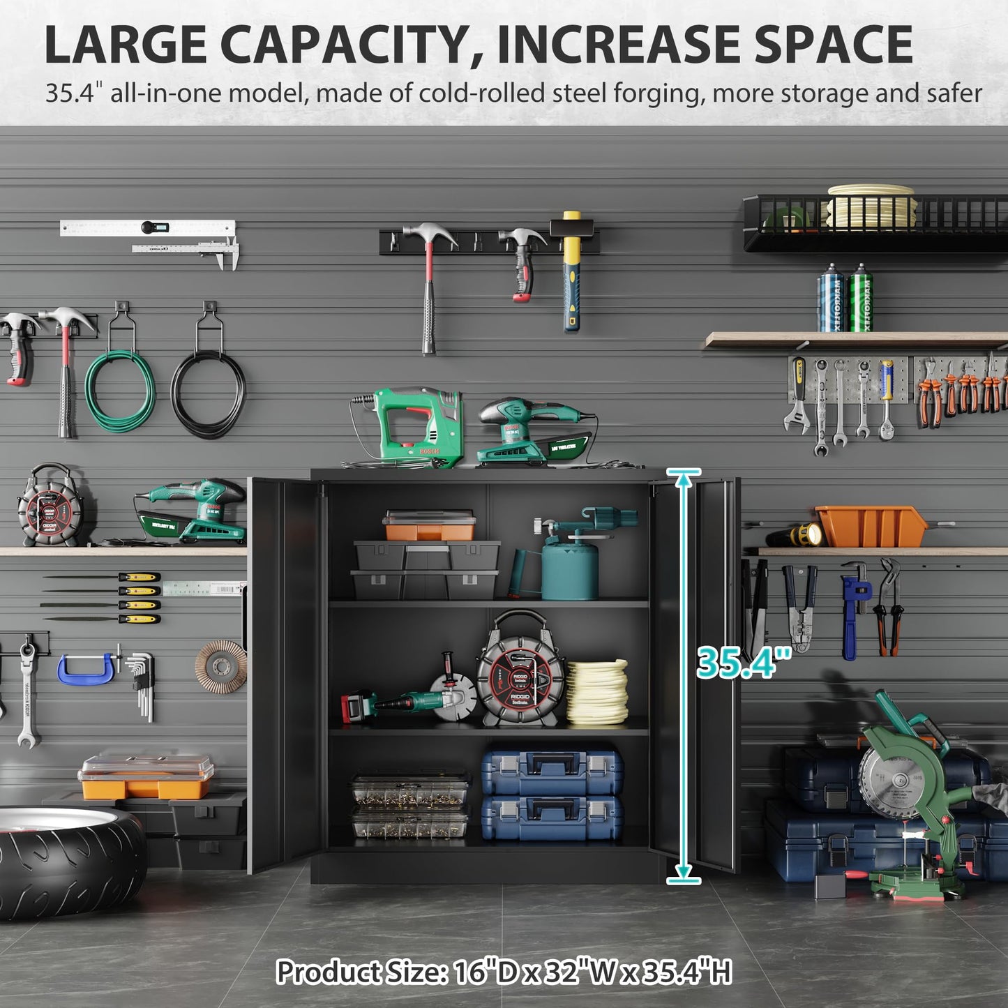 Metal Storage Cabinet Locked Steel Cabinet with 2 Adjustable Shelves,Office Cabinet Locking Tool Cabinets,Kitchen Storage Cabinet metal locker Small Counter Height Storage Cabinet Cupboard 36"H