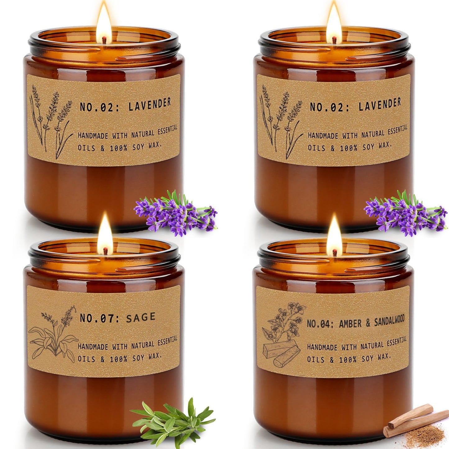 Aromatherapy Candles for Home Scented, Candle Gift Set for Stress Relief | Meditation | Yoga | SPA | Relaxing, Amber Jar Candles for Women, Birthday, Valentine, Anniversary, 7.1 oz - Pack of 4