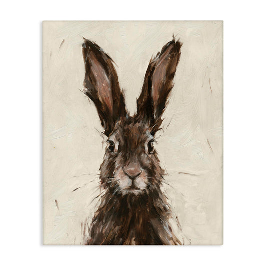 Stupell Industries Brown European Rabbit Hare Portrait Painting, Gallery Wrapped Canvas, 16 x 20