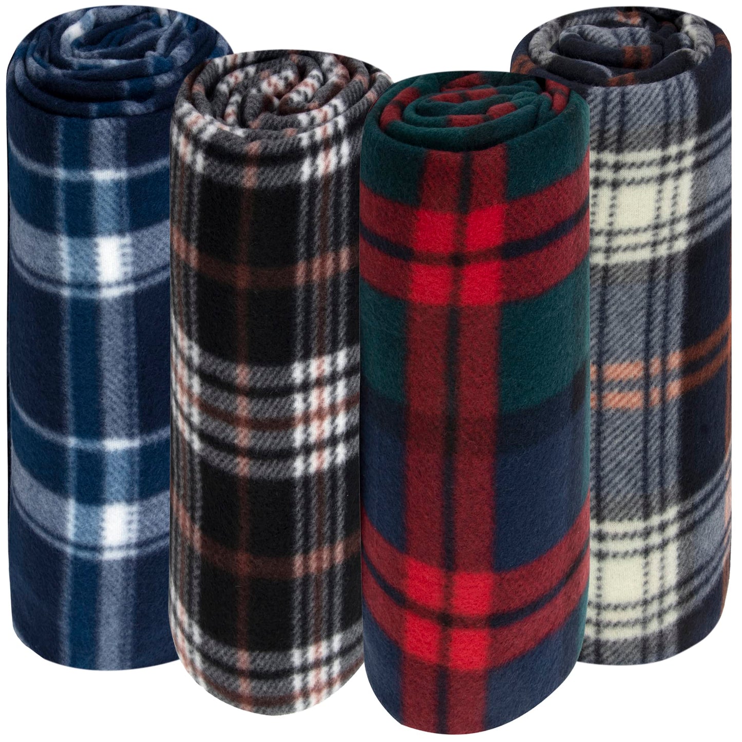 24 Pack Bulk Plaid Sherpa Fleece Throw Blankets 50 x 60 for Wedding Guests, Homeless, Pets | Plaid Fleece Throw Blankets Bulk (Assorted Plaids)