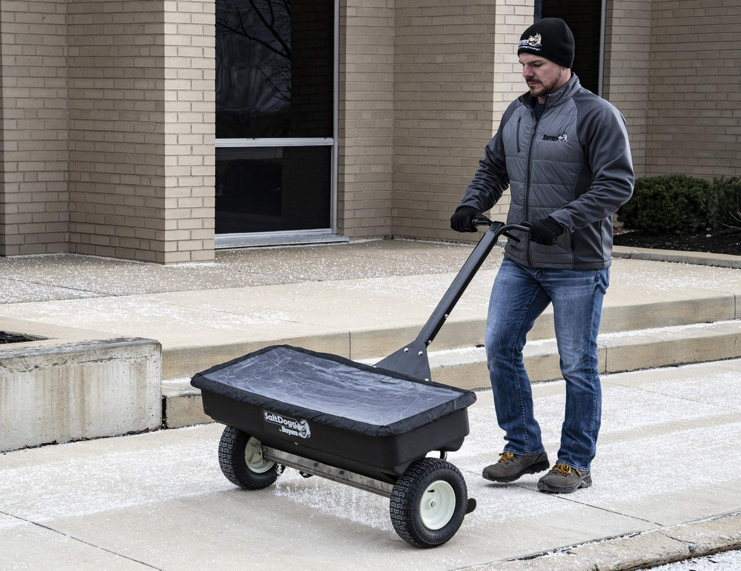 SaltDogg WB400 Professional 200 lb Capacity Walk Behind Drop Salt Spreader, Black