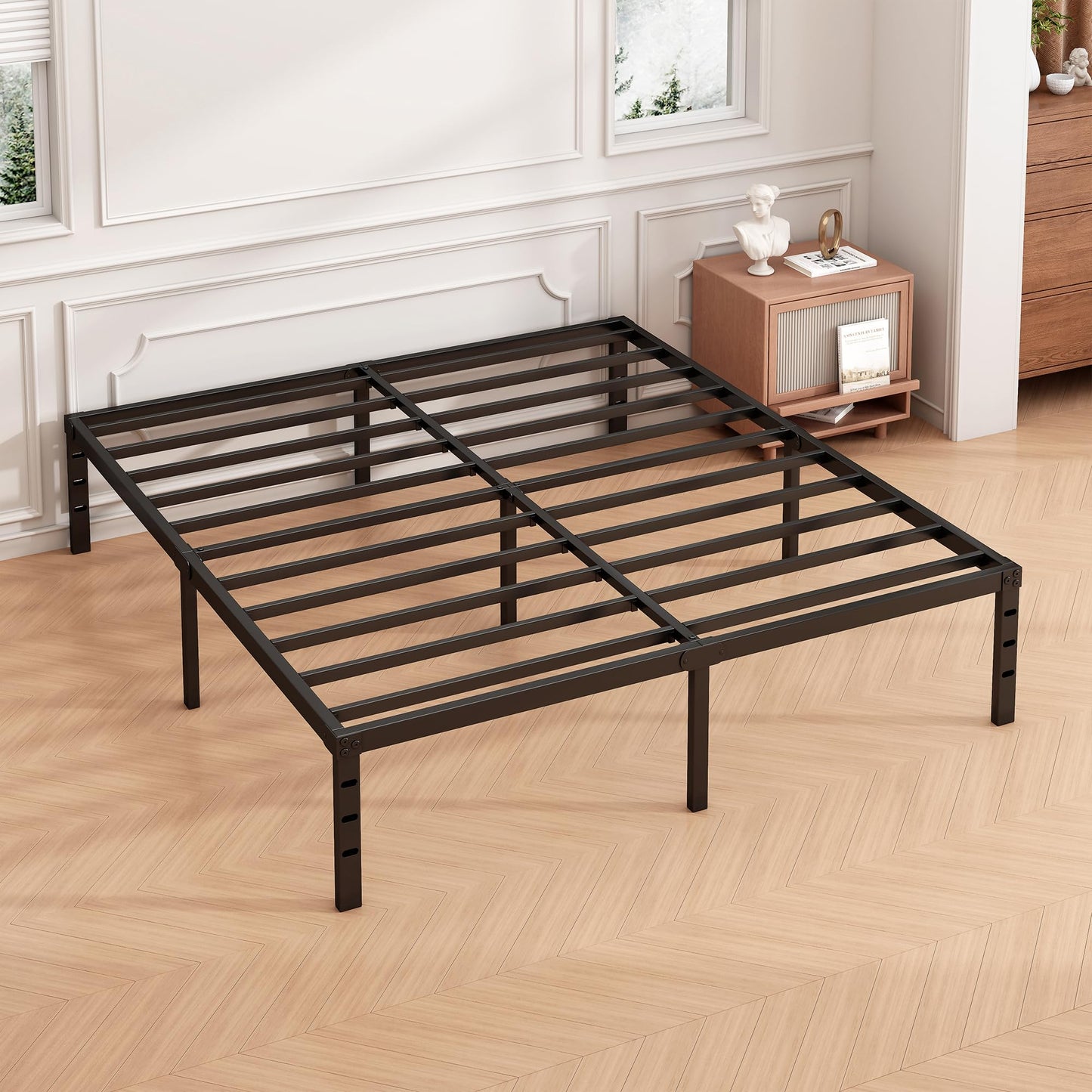 Hafenpo 14 Inch Queen Bed Frame - Sturdy Platform Bed Frame Metal Bed Frame No Box Spring Needed Heavy Duty Queen Size Bed Frame Easy Assembly Strong Bearing Capacity, Under Bed Storage