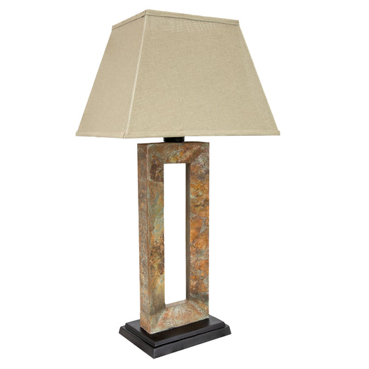 Sunnydaze Open Rectangle Side Table Lamp for Living Room - Slate Indoor or Outdoor Table Lamp - 31" H - Plug-in Electric