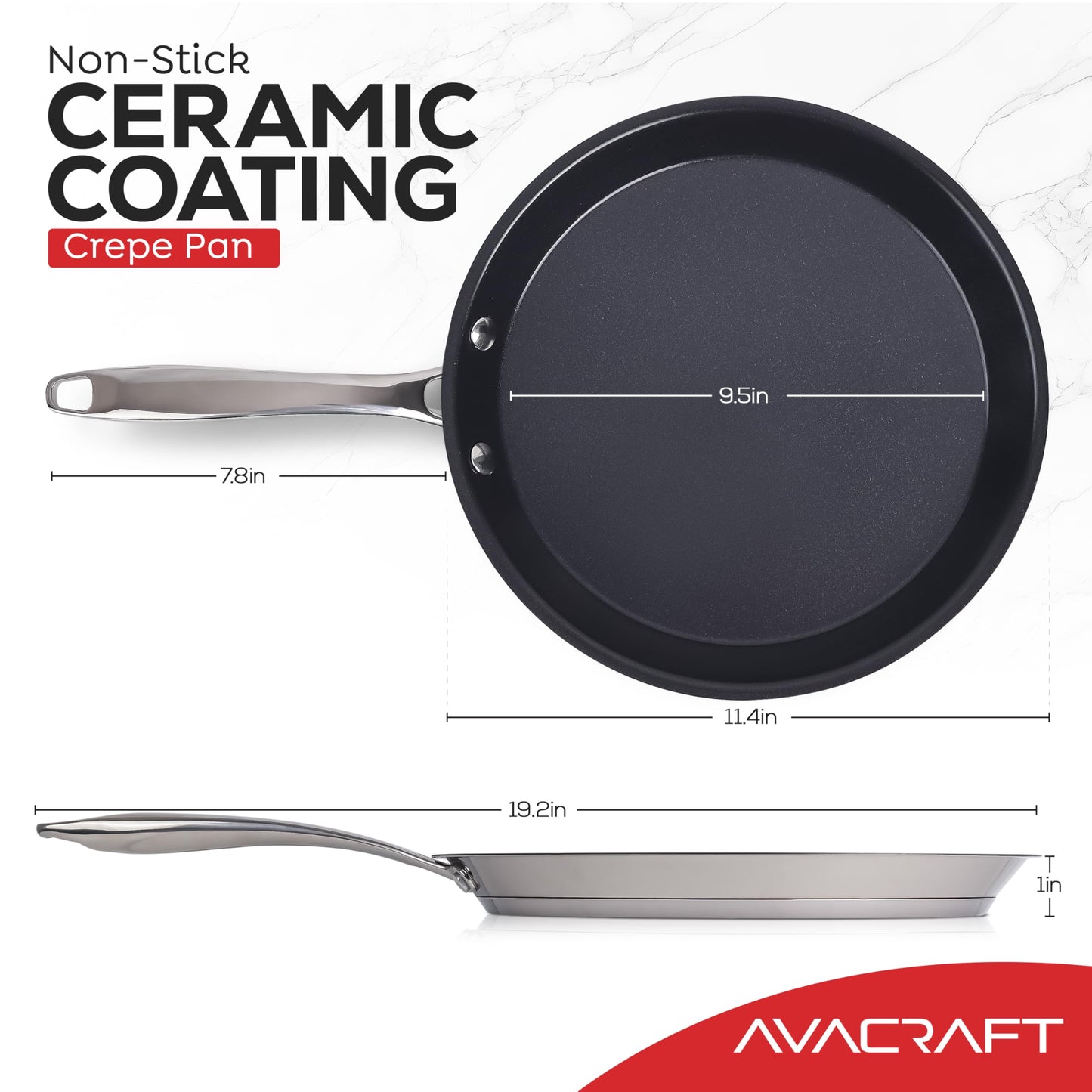 AVACRAFT 11 inch Nonstick Ceramic Coating Stainless Steel Crepe Pan, Tawa, Dosa Tortilla Pan, Compatible with All Stovetops, PFOA, PTFE Toxinx Free