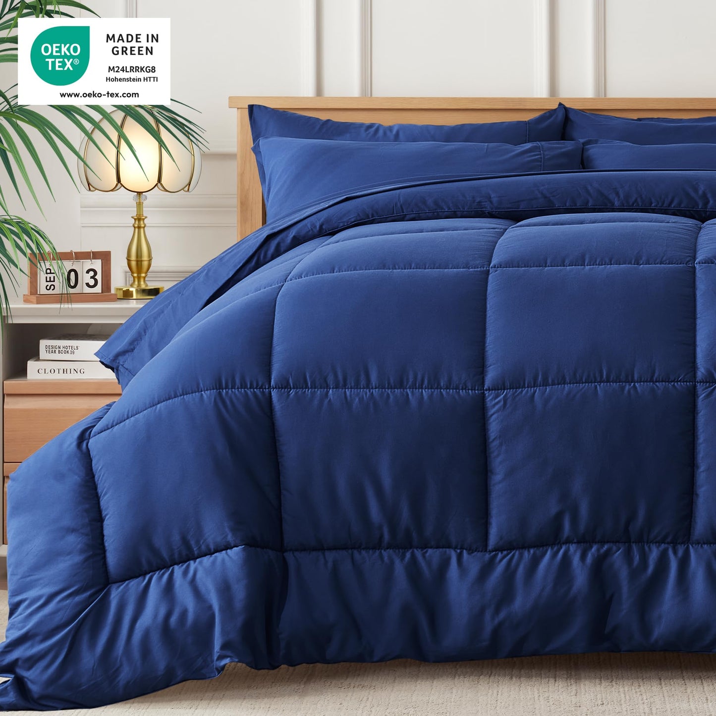 Newspin Twin Bed in a Bag - 5 Pieces Blue Comforter Set, Lightweight All Season Bedding Comforter Set with Comforter, Flat Sheet, Fitted Sheet, Pillowcases & Shams