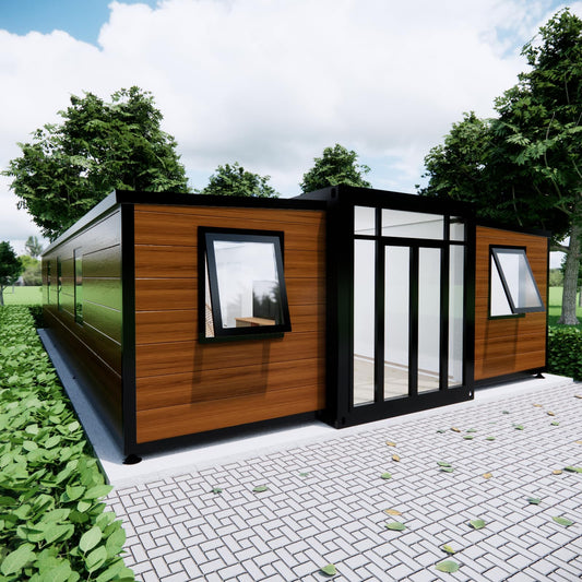 Feekercn 40FT Tiny House to Live in,Portable Prefab House with 3 Bedroom,1 Full Equiped Bathroom and Kitchen,Prefabricated Container House for Adults Living,Foldable Mobile Home with Steel Frame