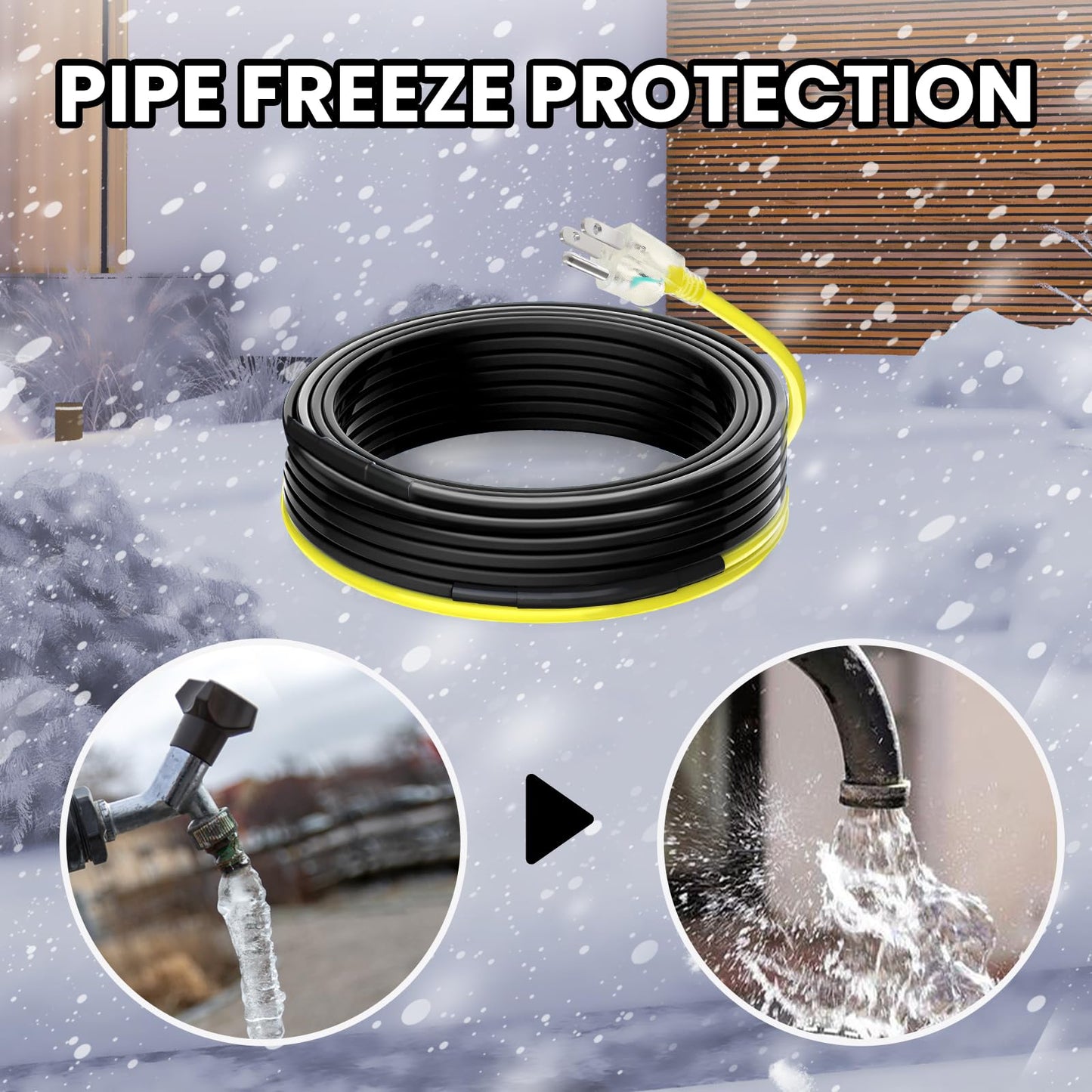 Gutter Heat Trace Cable YeloDeer, Self Regulating Heat Tape for Roofs with 6 ft Power Cold Lighted Plug, 6 W/Ft 120 V 15 ft.