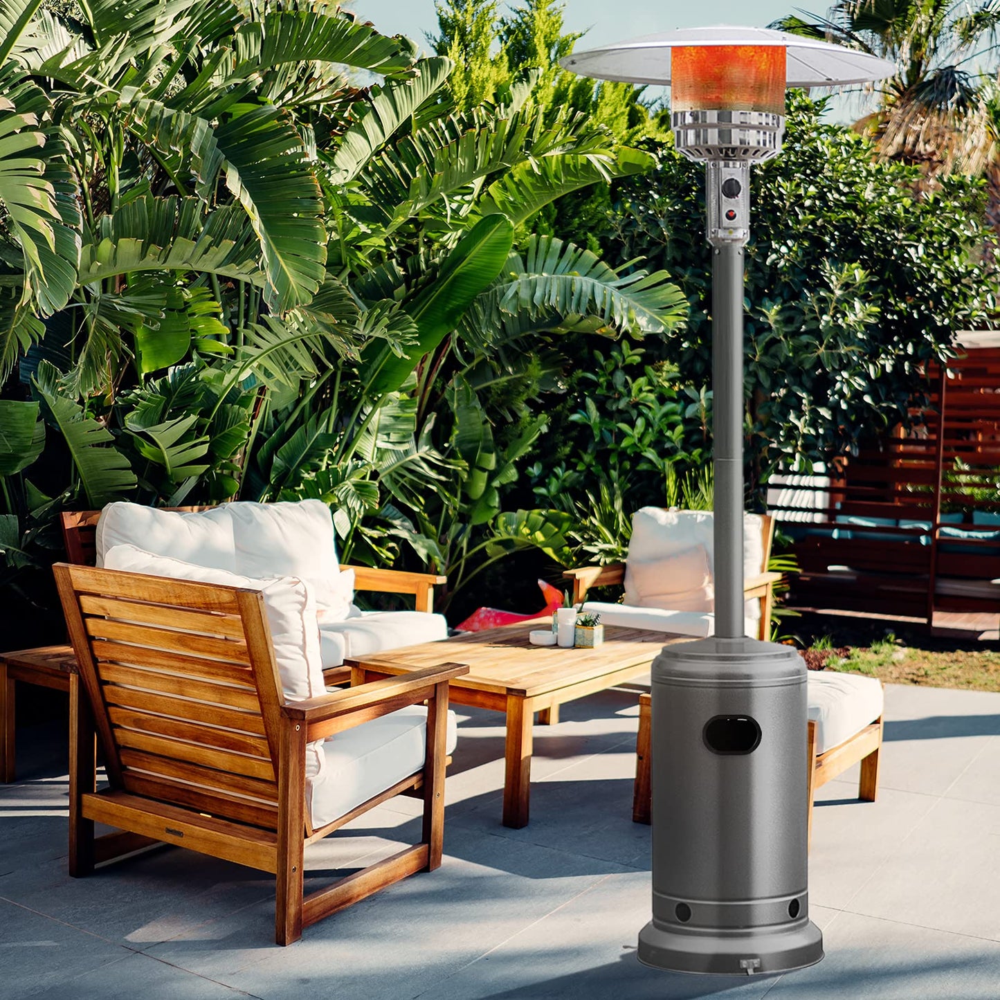 Giantex Patio Heaters for Outdoor Use, 50,000 BTU Propane Outdoor Heaters with Wheels, Outdoor Heat Lamp with Trip-over Protection & CSA Certified for Commercial and Household (Grey)