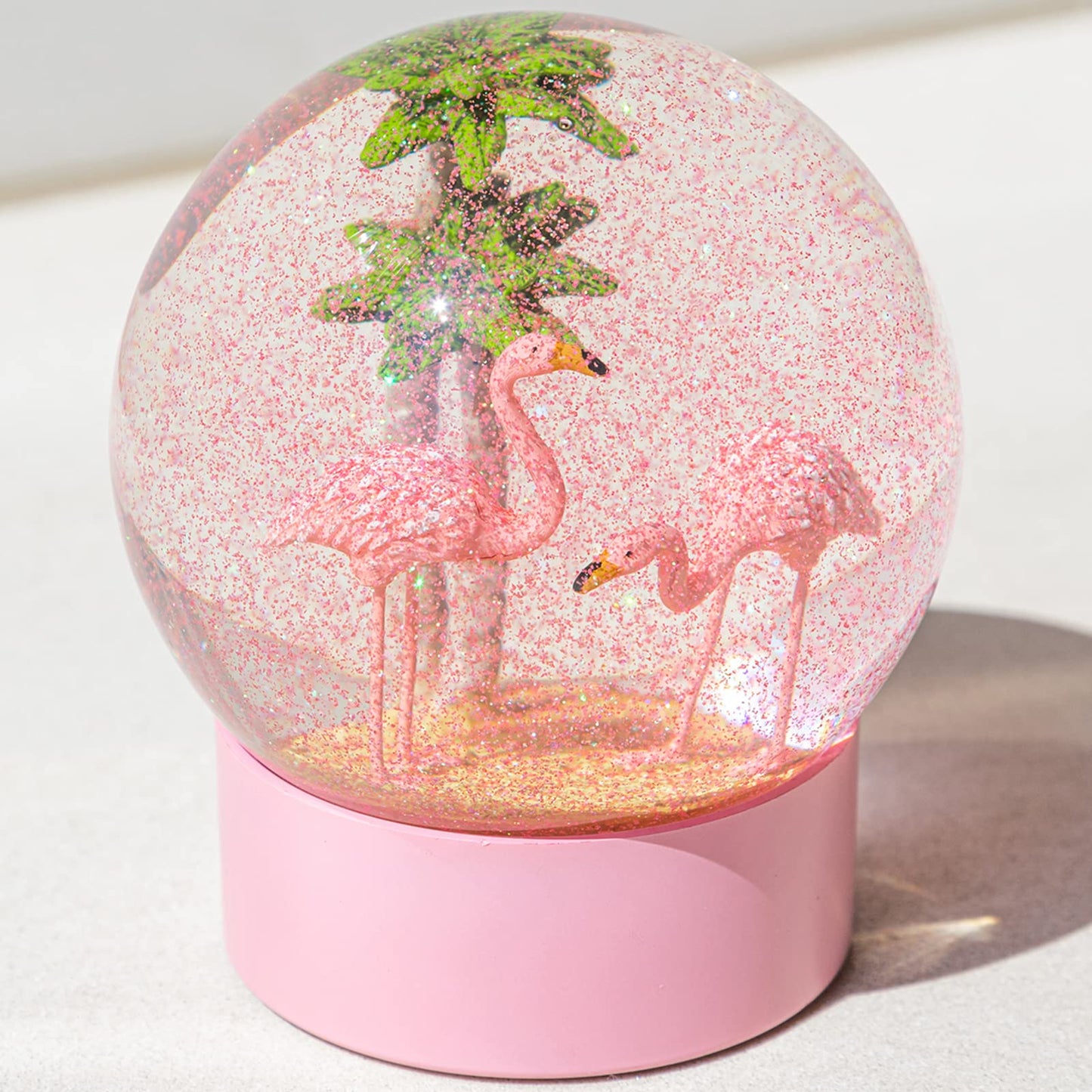 ANGELLOONG Pink Flamingo Snow Globe for Kids Girls, Originality 3D Flamingo Glitter Glass Snow Globes for Valentines Home Decor, 100MM