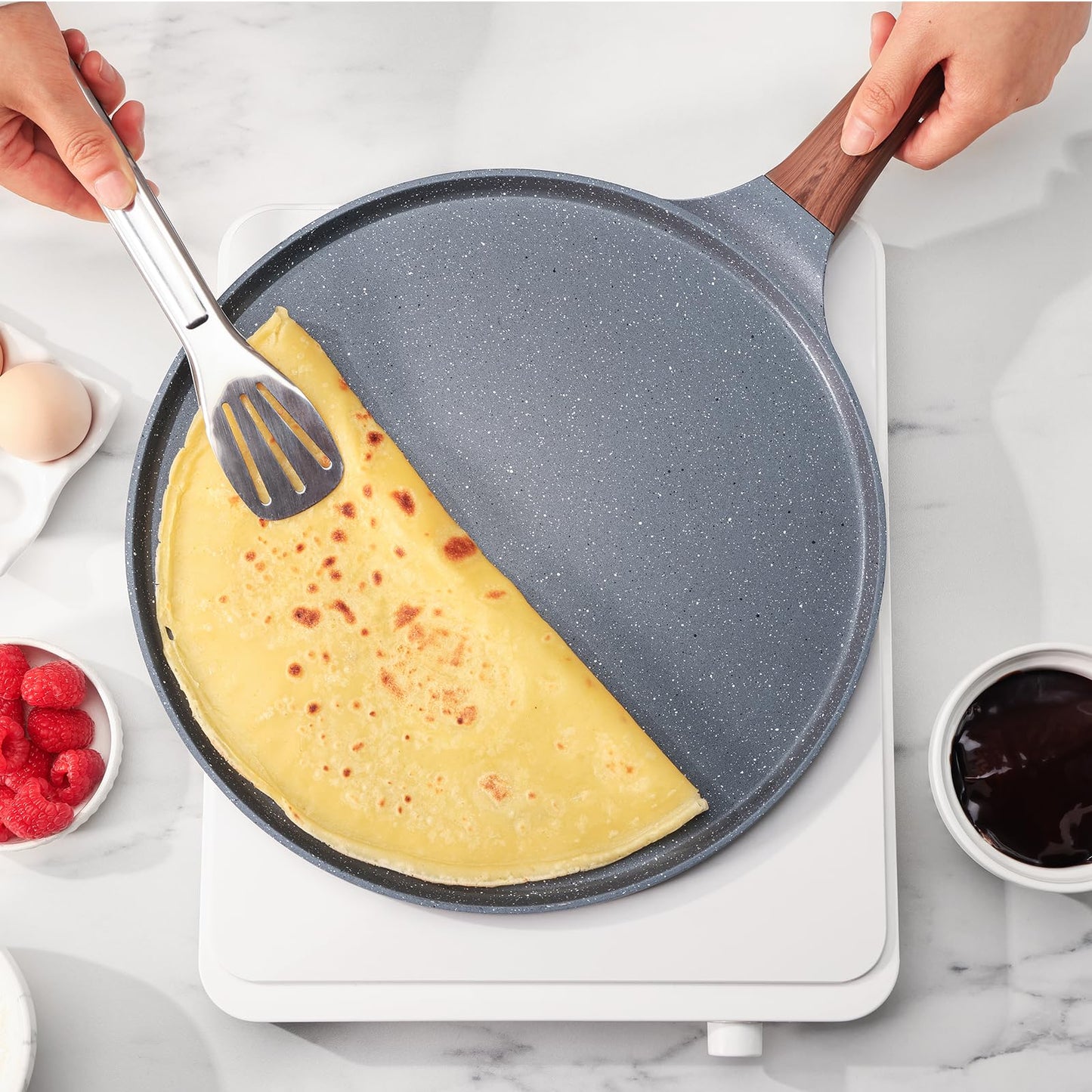 SENSARTE Nonstick Crepe Pan, Swiss Granite Coating Dosa Pan Pancake Flat Skillet Tawa Griddle 10-Inch with Stay-Cool Handle, Induction Compatible, PFOA Free