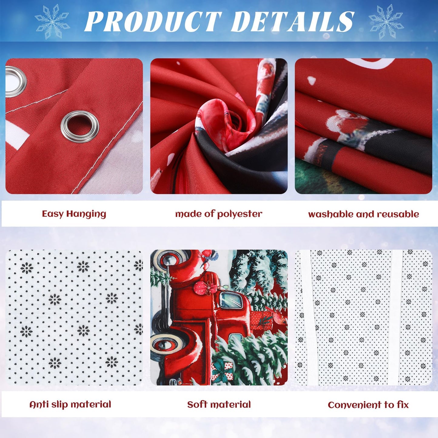 Teenyyou 4 Pcs Christmas Shower Curtains Set with Non Slip Rug Winter Christmas Bathroom Decor Toilet Lid Cover and Bath Mat Snowman Shower Curtain with 12 Hooks for Xmas Bathroom Decor(Red,Classic)