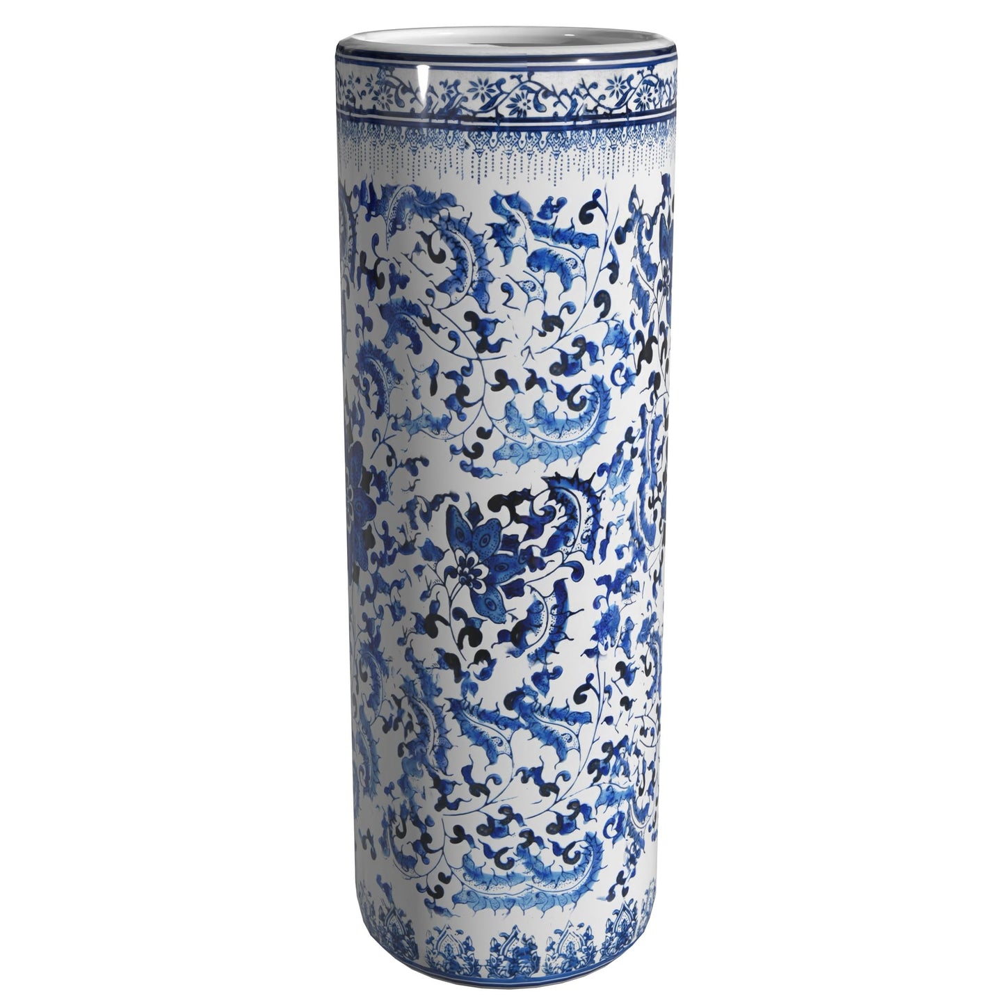 Red Lantern 24" Floral Blue & White Porcelain Umbrella Stand, 2 foot