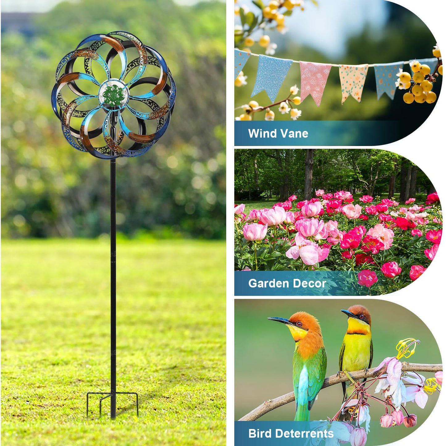 Wind Spinners for Yard and Garden Large-Wind Sculptures & Spinners-Metal Yard Kinetic Wind Spinner Art 75 in Multi-Color Led Glass Ball for Patios Parks Sidewalks Backyard Lawn Decorations