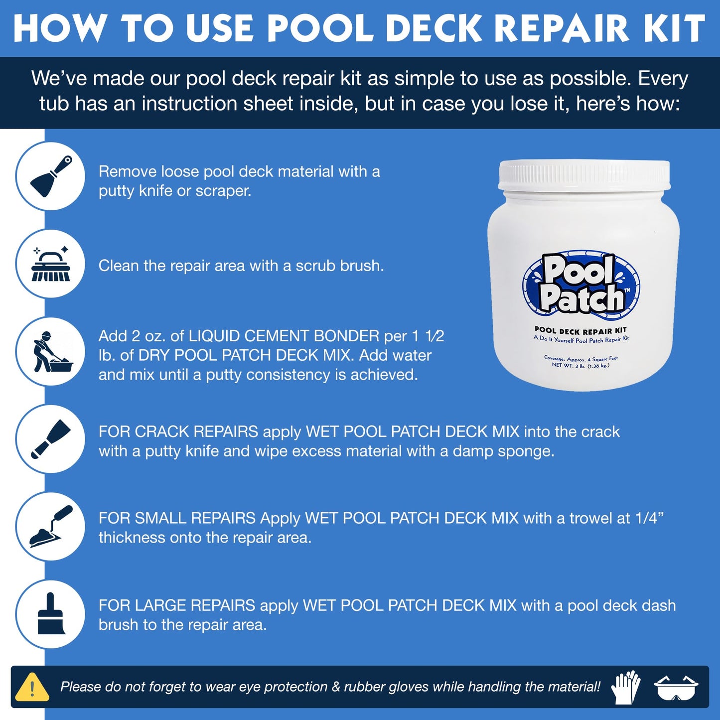 Pool Patch Pool Deck Repair Kit - Sand Buff 3lb Cool Deck Patch DIY Patio Repair