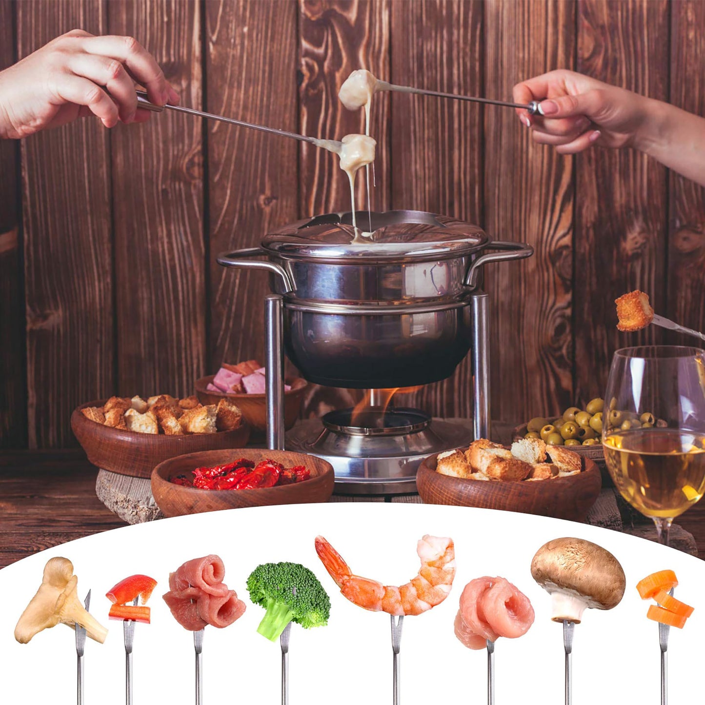 15pcs 9.6 Inch Fondue Sticks, Smores Sticks, Stainless Steel Fondue Forks with Heat Resistant Handle for Roast Meat Chocolate Dessert Cheese Marshmallows