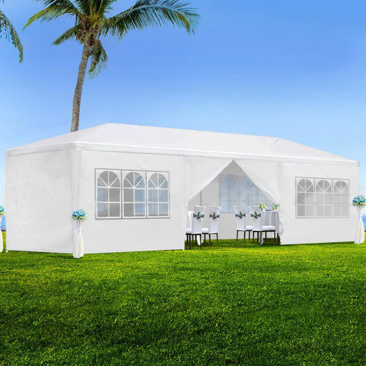 10x30 Party Tent, Outdoor White Tents for Parties, Wedding, Birthday, Large Canopy Tent with 8 Removable Sidewalls (2 Zipper Door), Outside Big Event Tent for Backyard, Garden