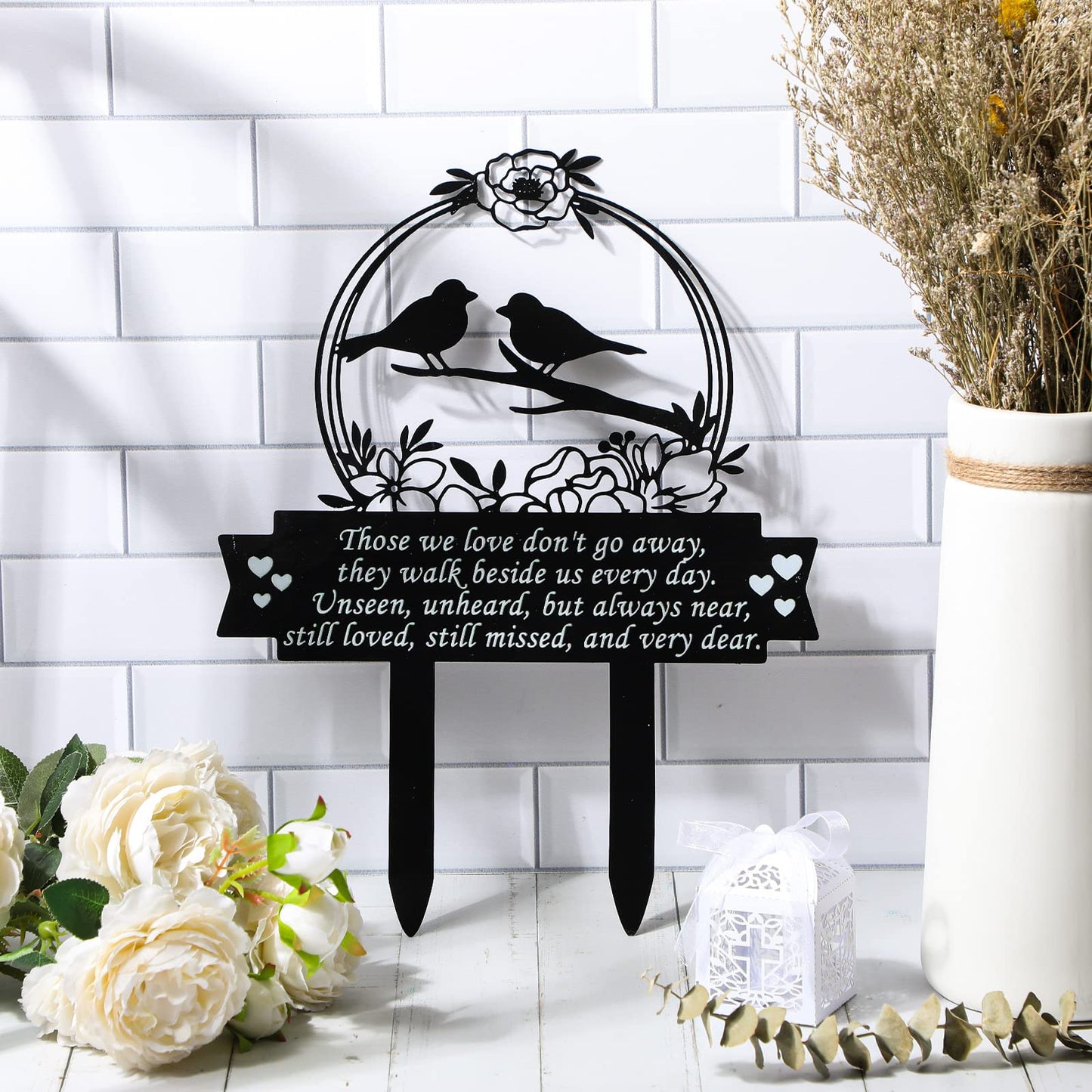 Geelin Memorial Grave Markers 13.78 x 11.4 Inch Metal Cemetery Decorations for Grave Sympathy Bird Memorial Plaques for Outdoors Those We Love Don't Go Away Grave Plaque Stake for Outdoors Yard Garden