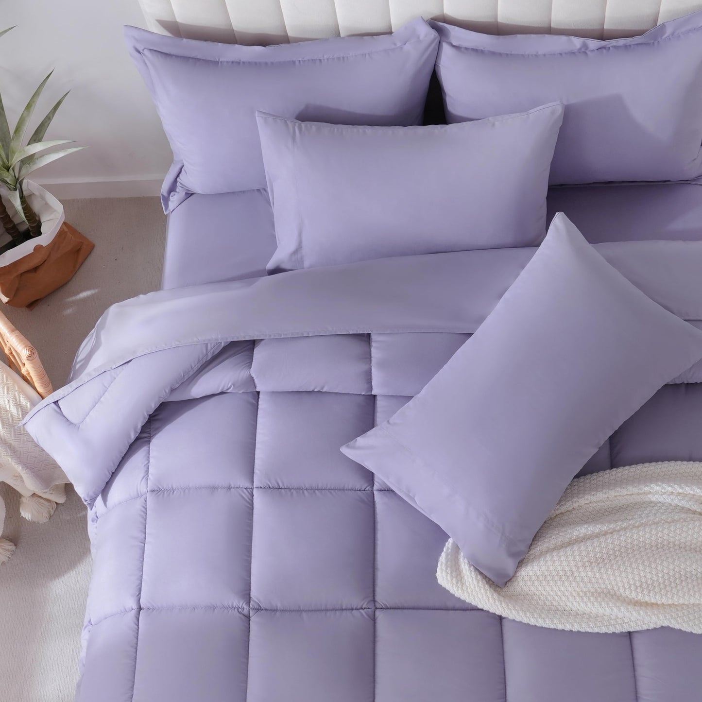 DOWNCOOL Full Size Comforter Sets, 7Pcs Full Size Bedding Sets Purple, All Season Down Alternative Bedding Comforter Sets with Comforter, Flat Sheet, Fitted Sheet, 2 Pillow Shams & 2 Pillowcases