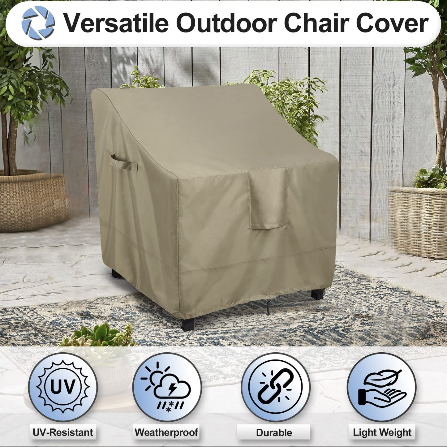 OutdoorLines Outdoor Waterproof Furniture Chair Cover - UV-Resistant Patio Lawn Chair Covers for Outdoor Furniture Windproof Heavy Duty Chair Covering, 1 Pack, 33.5Wx31.5Dx36H Inches, Camel