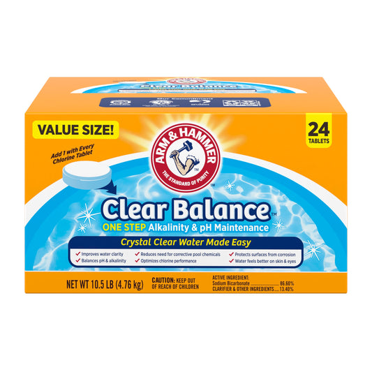 ARM & HAMMER Clear Balance Swimming Pool Alkalinity pH Maintenance Tablets, White, 1 Pack, 24 Count