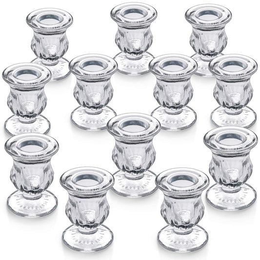 Letine Candlestick Holders Set of 12-2.5" H Taper Candle Holders Bulk - Clear Glass Candle Holder for Rustic Wedding Centerpiece Table Decorations,Valentines Day Decor