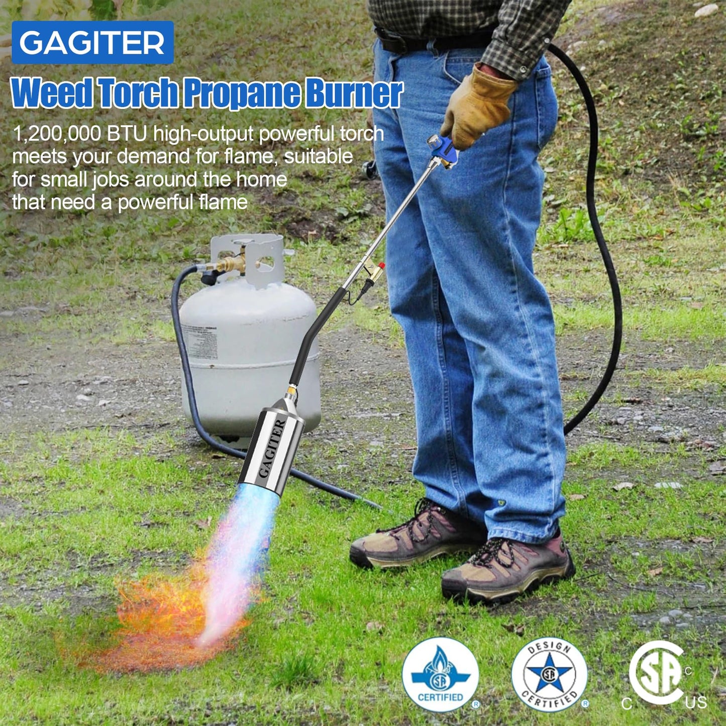 Propane Torch Weed Burner Kit,High Output 1,200,000 BTU with Storage Bag and 10FT Hose,Heavy Duty Blow Torch Flamethrower with Turbo Trigger for Flame Weeding,Roof Asphalt,Ice Snow,Road Marking