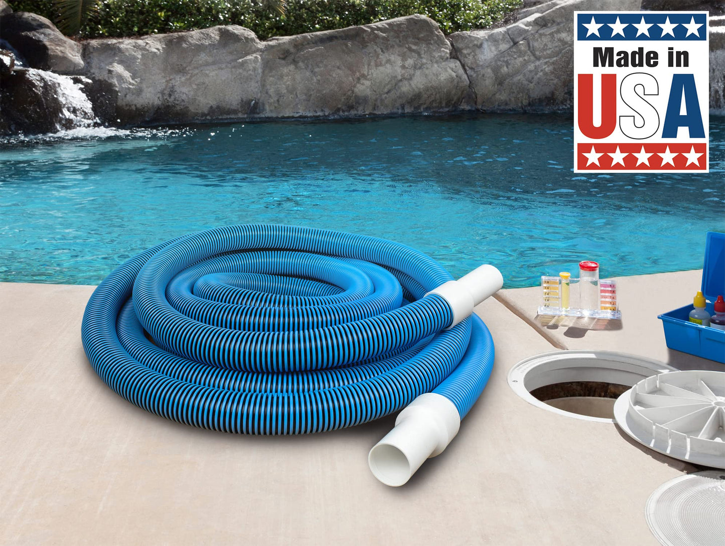 Poolmaster 33430 Heavy Duty In-Ground Pool Vacuum Hose With Swivel Cuff, Made in the USA, 1-1/2-Inch by 30-Feet