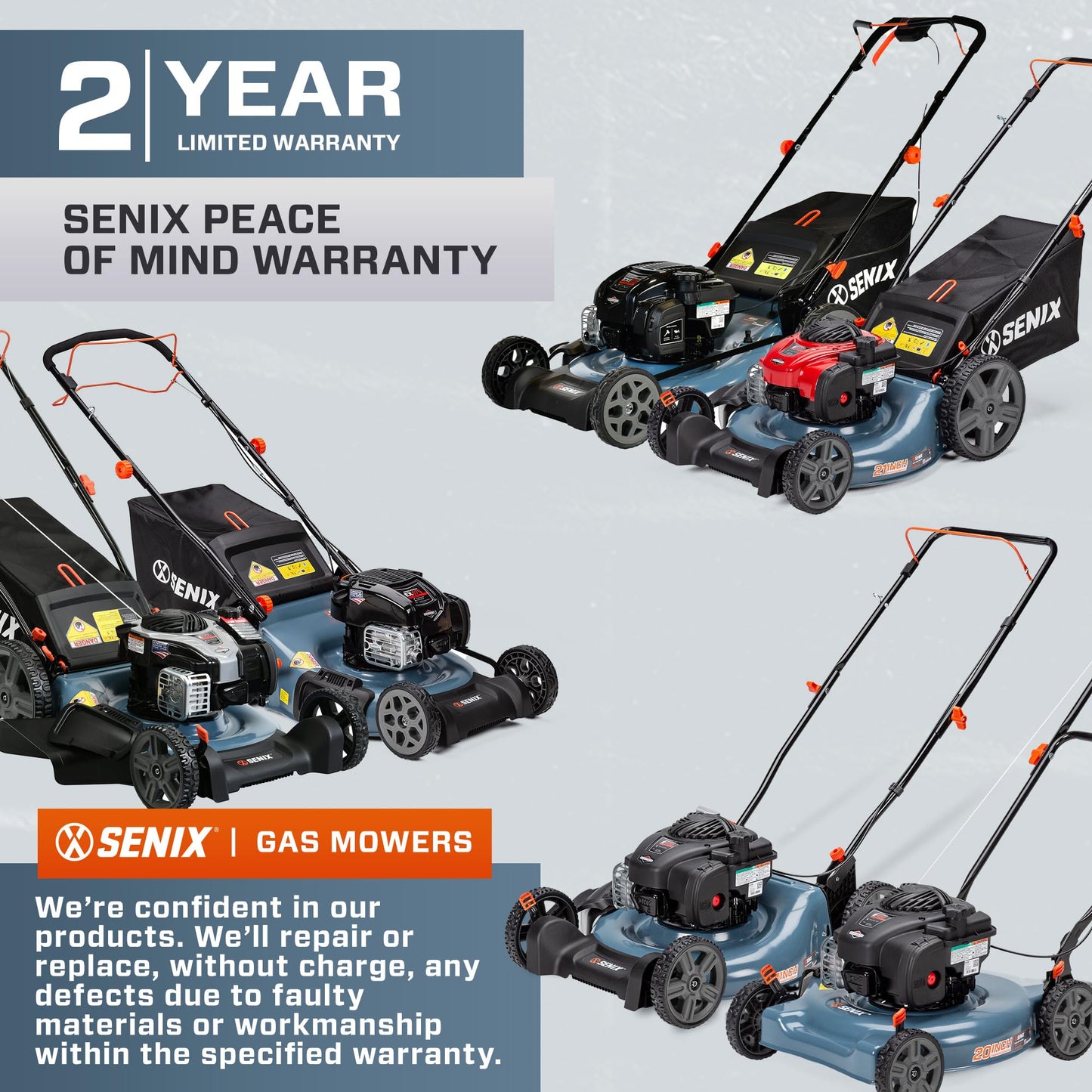 SENIX LSPG-M4 21-Inch Gas Push Lawn Mower with 125 cc 4-Cycle Briggs & Stratton Engine, Mulching and Side Discharge, 6-Position Dual Lever Height Adjustment