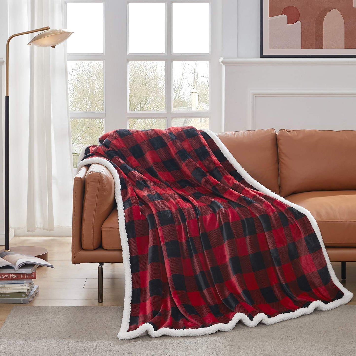 Touchat Sherpa Red and Black Buffalo Plaid Christmas Throw Blanket, Fuzzy Fluffy Soft Cozy Blanket, Fleece Flannel Plush Microfiber Blanket for Couch Bed Sofa (60" X 70")