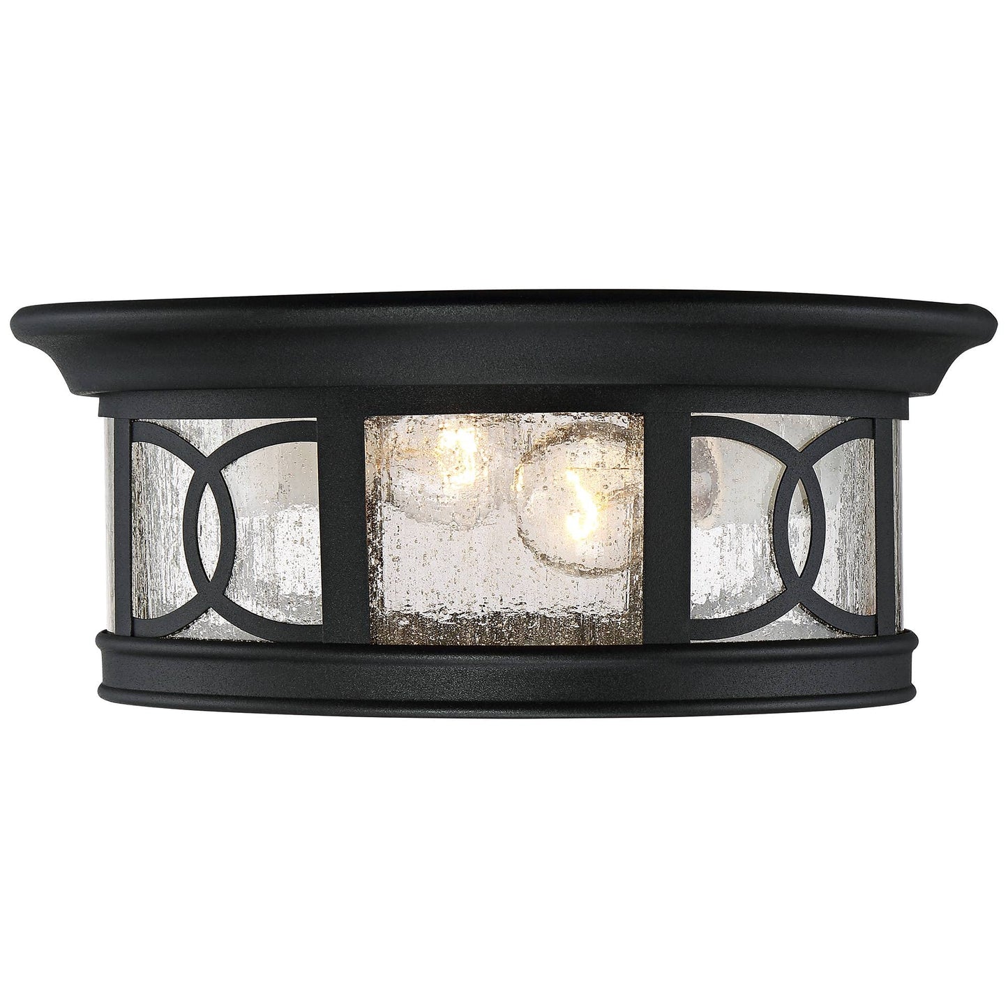 John Timberland Capistrano Mission Flush-Mount Outdoor Ceiling Light Fixture Black 12" Seedy Glass Damp Rated for Exterior House Porch Patio Outside Deck Garage Front Door Garden Home Gazebo