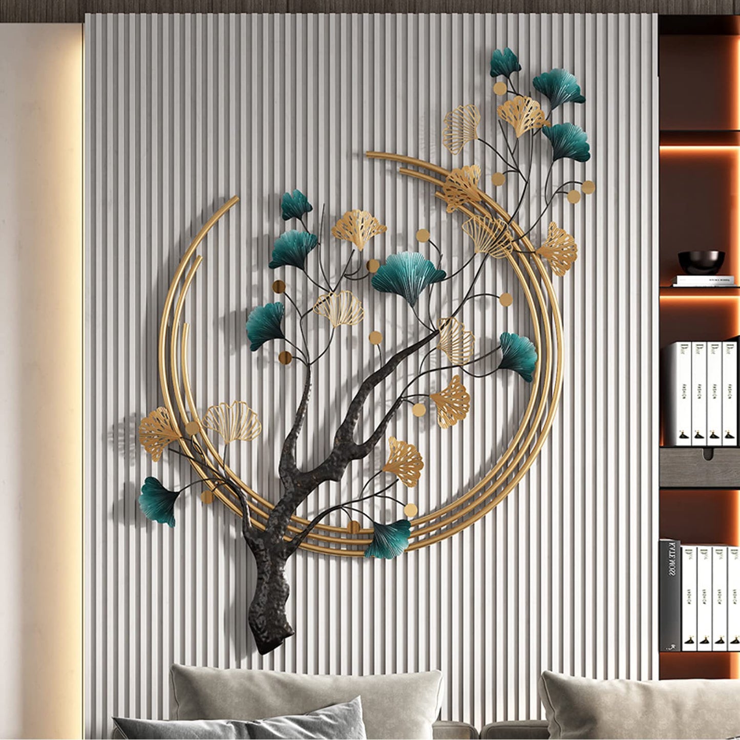 Umbifa Metal Wall Decor Art,Large Metal Wall Decor 52.7 in * 32.7in Ginkgo Leaf 3D Wall Sculpture Metal Wall Art Decor for Living Room Porch Room Bedroom Modern