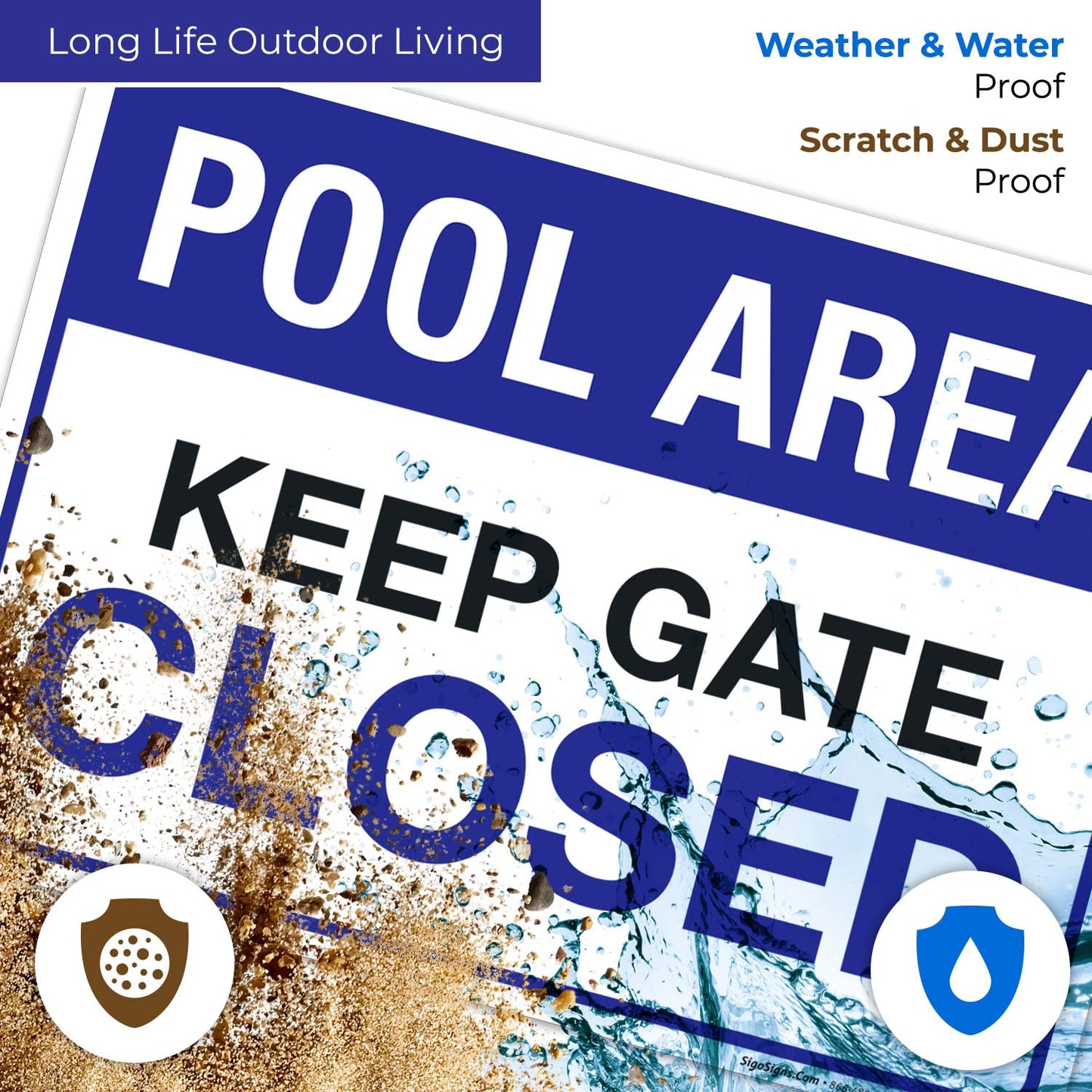 Sigo Signs Pool Area Keep Gate Closed Pool Sign, 10x14 Inches, Rust Free .040 Aluminum, Fade Resistant, Made in USA