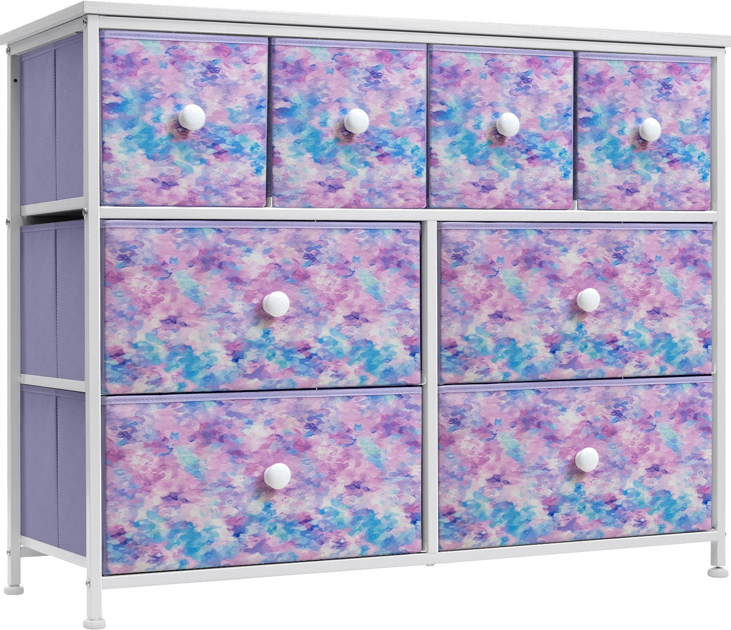 Sorbus Fabric Dresser for Kids Bedroom - Chest of 8 Drawers, Storage Tower, Clothing Organizer, for Closet, for Playroom, for Nursery, Steel Frame, Fabric Bins - Knob Handle (Tie-dye Purple)