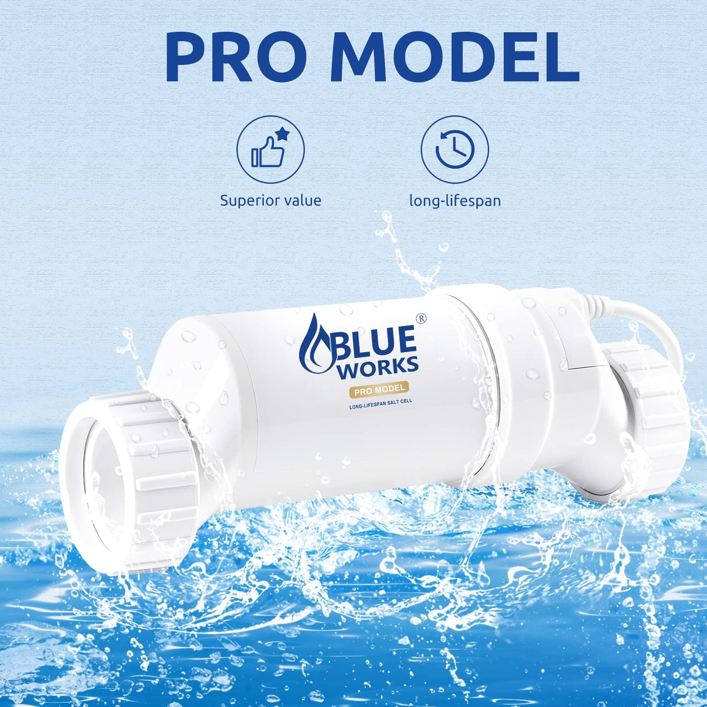 BLUE WORKS Salt Cell - up to 40,000 Gallons Pool, 4 Years Limited Warranty, Salt Cell Model BLT15H-GW