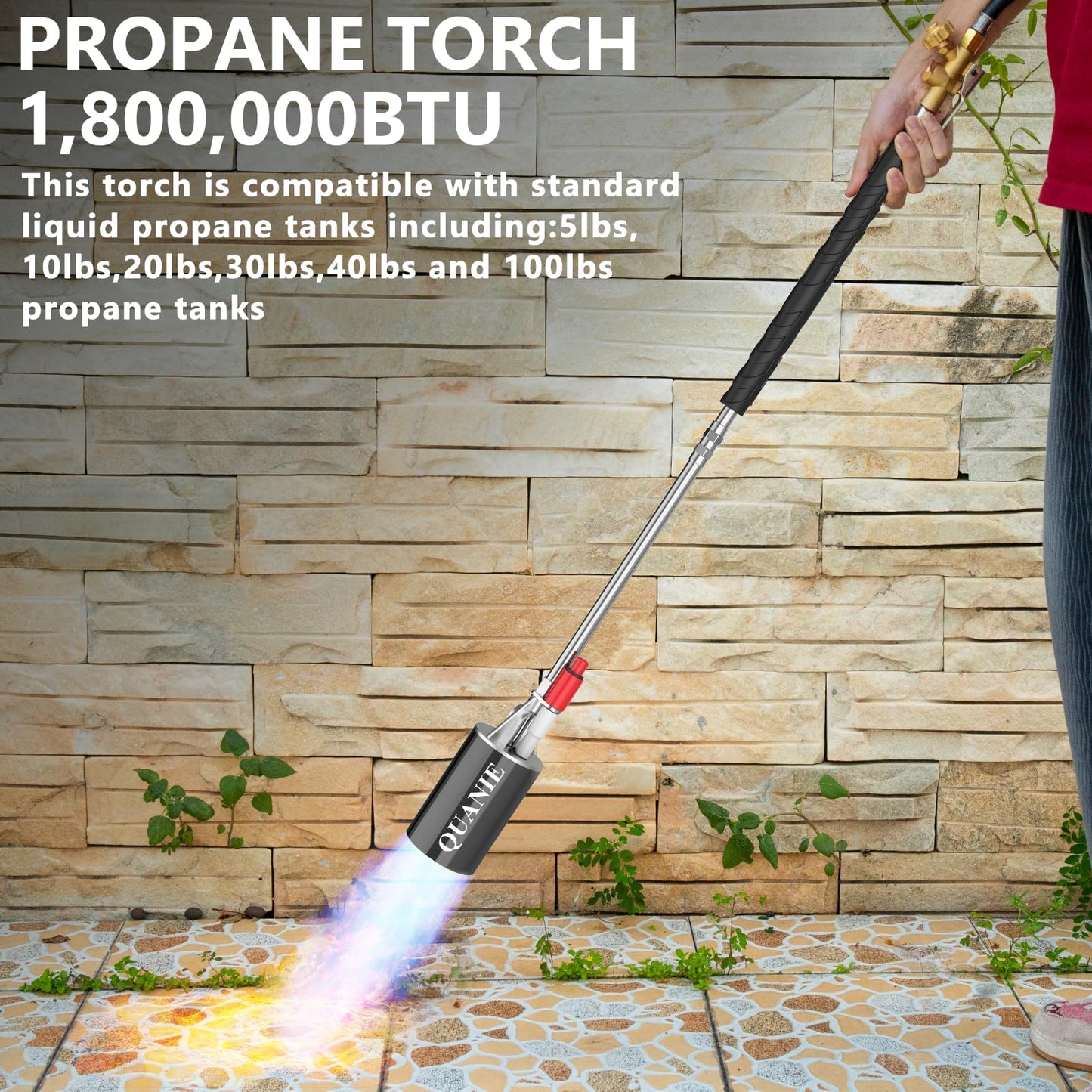 Propane Torch Weed Burner Kit, Blow Torch High Output 1,800,000 BTU with Self Igniter and Turbo-Blast Trigger,Heavy Duty Flamethrower with 10FT Hose for Weeding,Roof Asphalt,Ice Snow,Road Marking