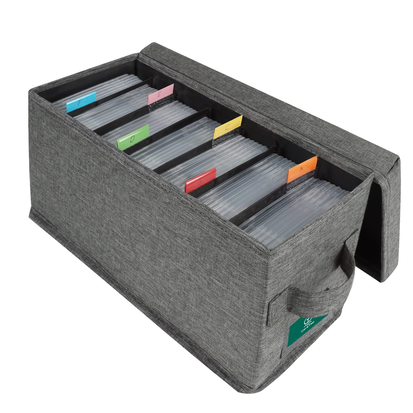 TWAVETREE CD Storage Box with Lid, Practical CD Case Holder Organizer with Index Labels, 14.6 x 5.7 x 6.1 Inches CD Storage Case to Store up to 35 CDs Jewel Cases, and 193 Discs- Grey